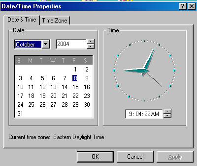 Windows time/date configuration dialog